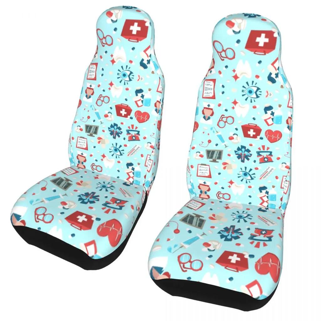 Nurse Hat Heart Pattern Front Auto Seat Cover For Women Print Nursing Car Seat Covers Fit Any Truck Van Rv Suv 2Pc