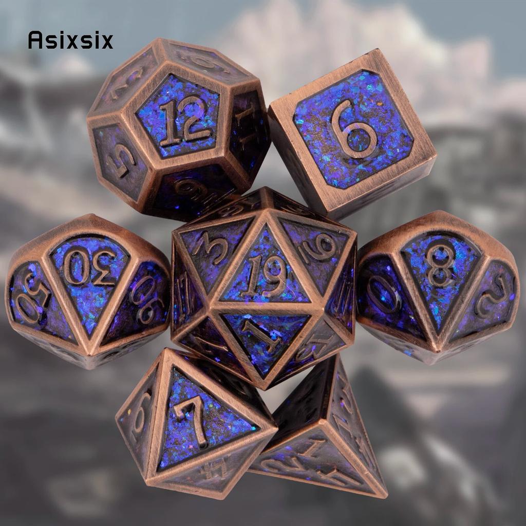 7 Pcs Purple Copper Standard Metal Dice Solid Metal Polyhedral Dice Set Suitable for Role-Playing RPG  Board Game Card Game