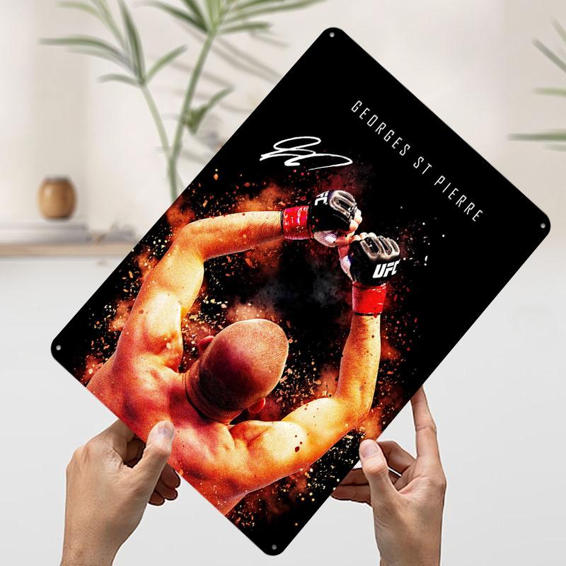 Georges St Pierre Champion Kunst Blechposter Benutzerdefinierte Wandkunst Vintage Metallschilder Retro Blechschild für Haus Badezimmer Dekoration 20x30cm（7.8x11.8inch） brown