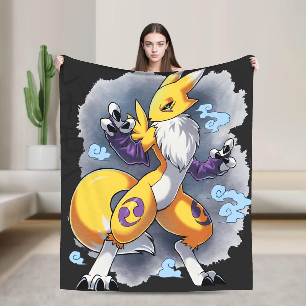 Anime Renamon Cozy Blankets For Sofa Home Novelty Bedding Throws Winter Travel Car Flannel Bedspread