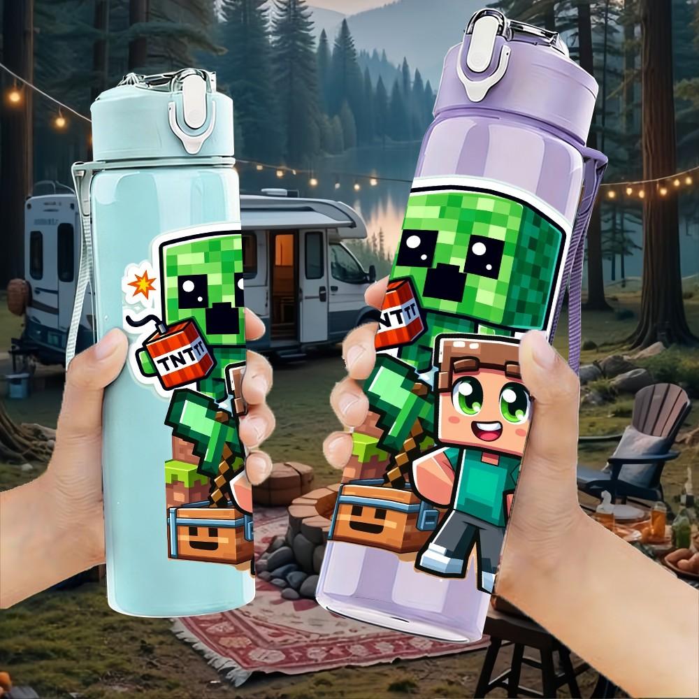 1PC Creeper Boy Game Character Duo 750ml Color Plastic Sports Water Bottle Leakproof Flip Straw Lid For Sports Office Home Use