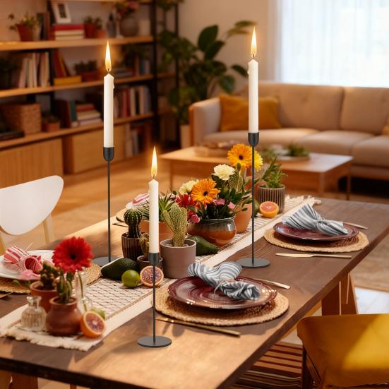 3/6Pcs/Set Vintage Tall Metal Candlestick Pillar Taper Candle Holder Home Living Room Christmas Wedding Party Candle Stand Dining Table Centerpiece