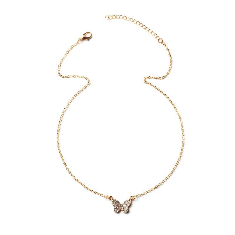 Butterfly necklace new full diamond jewelry simple fashion versatile pendant women's niche collarbone chain