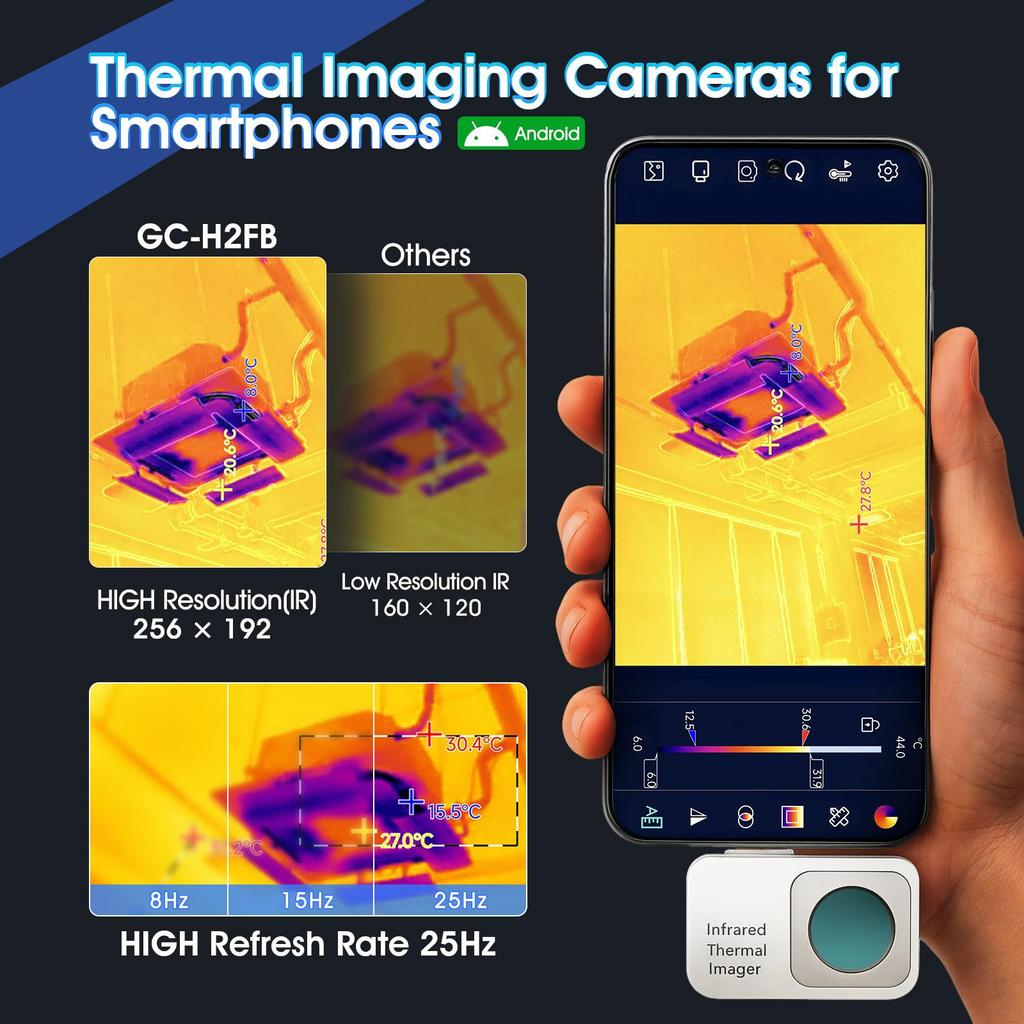 256*192 Resolution Infrared Thermal Imager Phone APP Type, -15°C to 600°C Wide-Range Temperature Measurement, For Android System