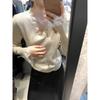 Lace neck knitted sweater women's high-end flared sleeve top spring versatile temperament inner bottoming shirt