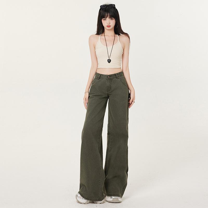Women's Low Rise Retro Curved Blade Jeans - High Street Style, Loose Fit, Wide Leg, Casual.