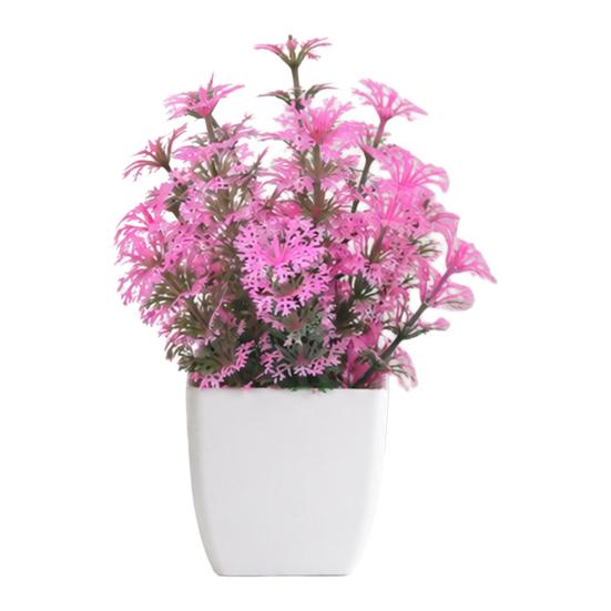 Simulated Small Potted Plants Maintenance-free Pink Faux Flowers With Pots 1 Pc