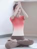 Stunning 2026 Gradient Yoga Suit Set for Women - Short Sleeve, Comfortable, Breathable Sports Top for Outdoor Use