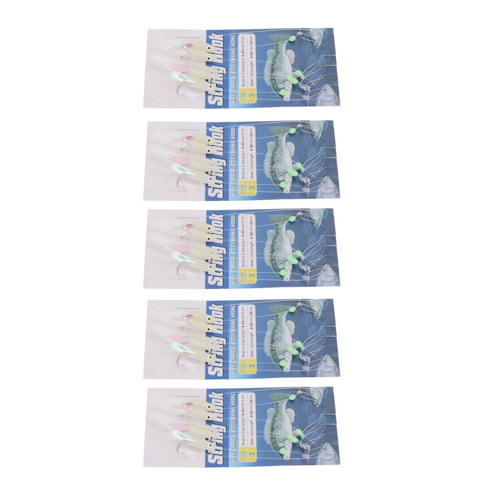 5 Set Luminous Feather Fishing Lure Bait Rigs Fish Skin Glow Fishing Lure Carbon Steel Lure String Hooks with 5 Hooks 3