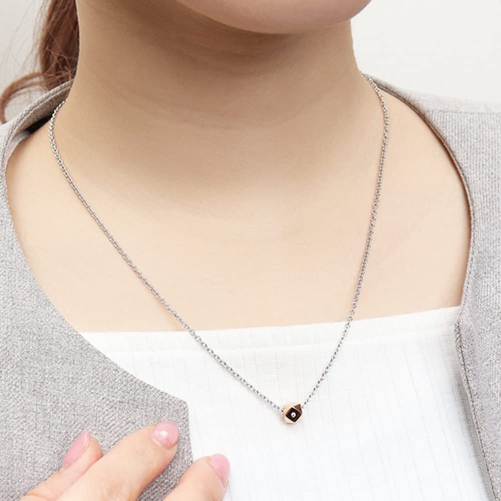 [Shinjuku Gin No Kura] Polyhedron Zirconia Surgical Stainless Steel Necklace In Rose Gold for Women, Hypoallergenic, Pink
