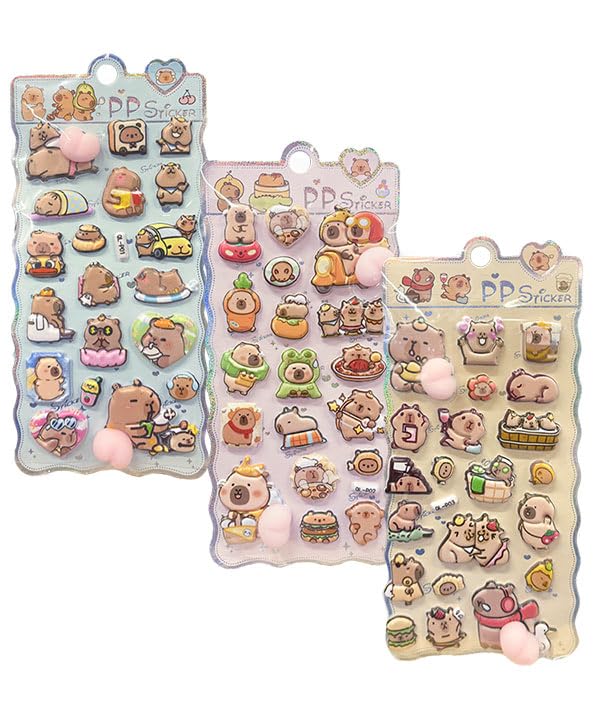 squishy for girls and puffy C Capybara x Hat [Kobe Lettuce] Stickers, butt, 3D, capybara, plump, drop, smooth, cute, children, decoration, gift,