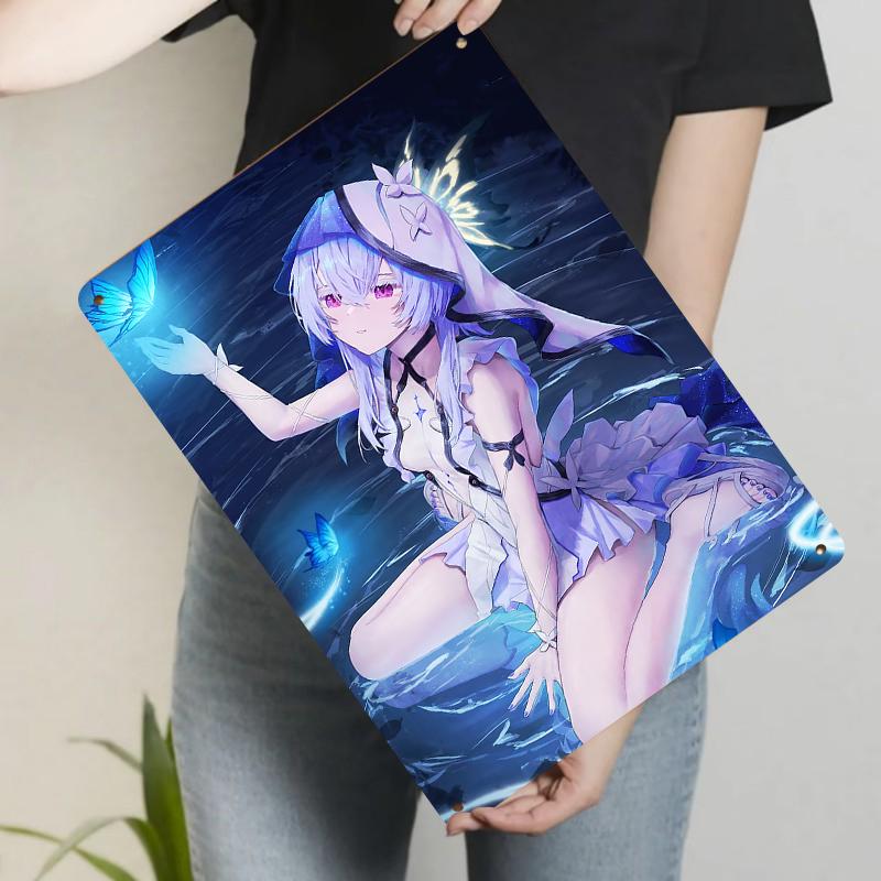 

Dream Purplehaired Girl with Glowing Butterflies Metal Iron Painting Home Decor Anime Peripheral 20x30cm（7.8x11.8inch）