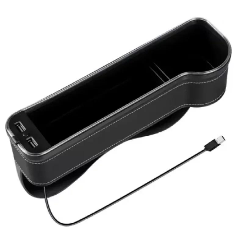 New Car Crevice Storage Box with 2 USB Charger Colorful LED Seat Gap Slit Pocket Seat Organizer Card Phone Bottle Cups Holder