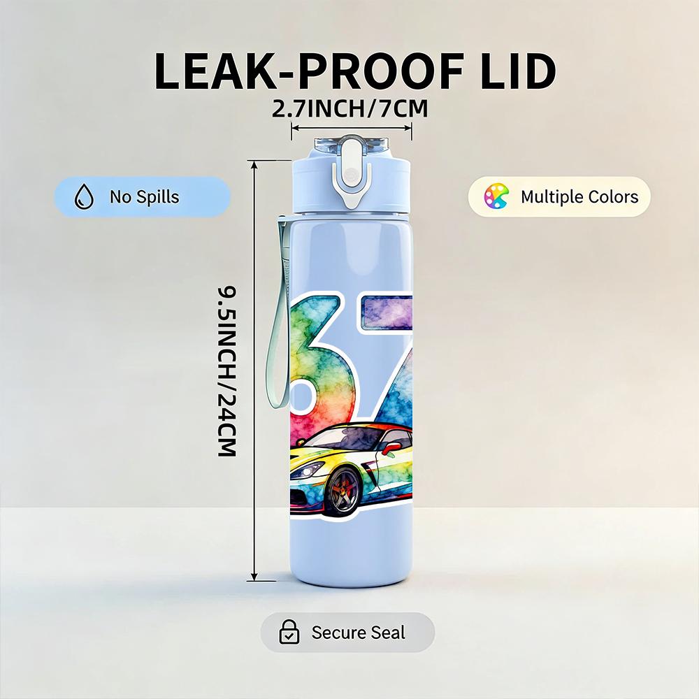 1PC Gradient Number Sixty Seven Vehicle 750ml Color Plastic Water Bottle Leakproof Flip Straw Lid For Sports Office Home Use