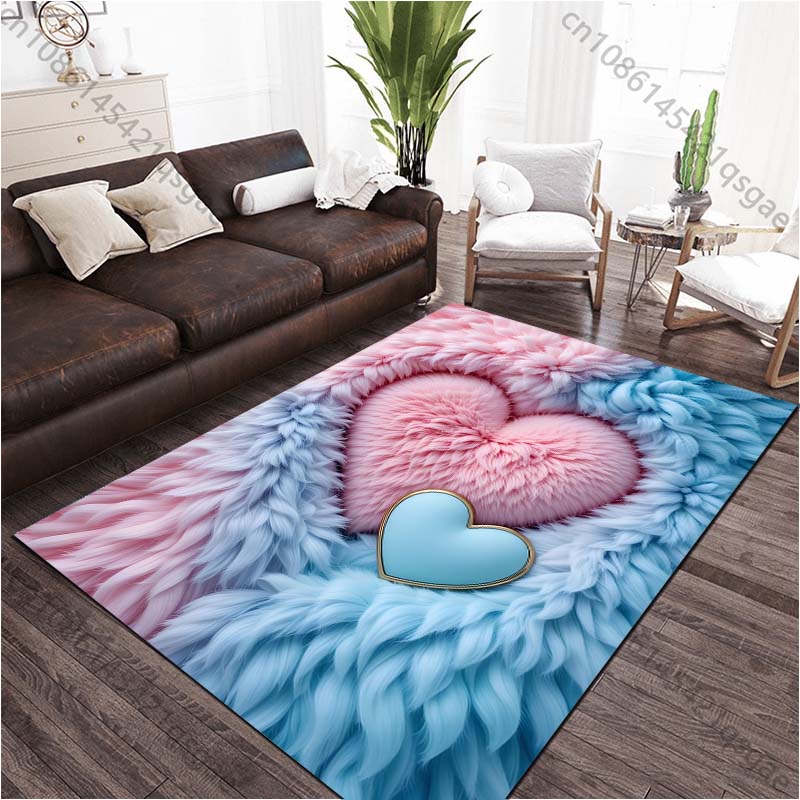 Plush Love Heart Printed Carpet for Living Room Bedroom Bedside Bathroom Floor Mat Area Rugged Sofa Mat Home Decor for Gifts