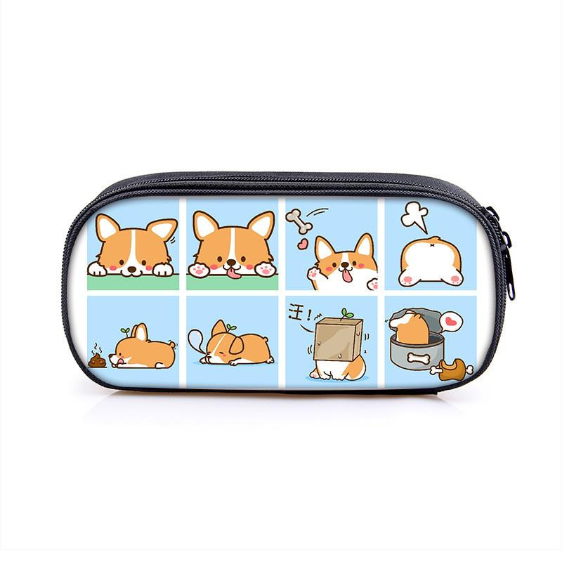 Student Cartoon Shiba Inu Pencil Case With Nylon Material For School Supplies