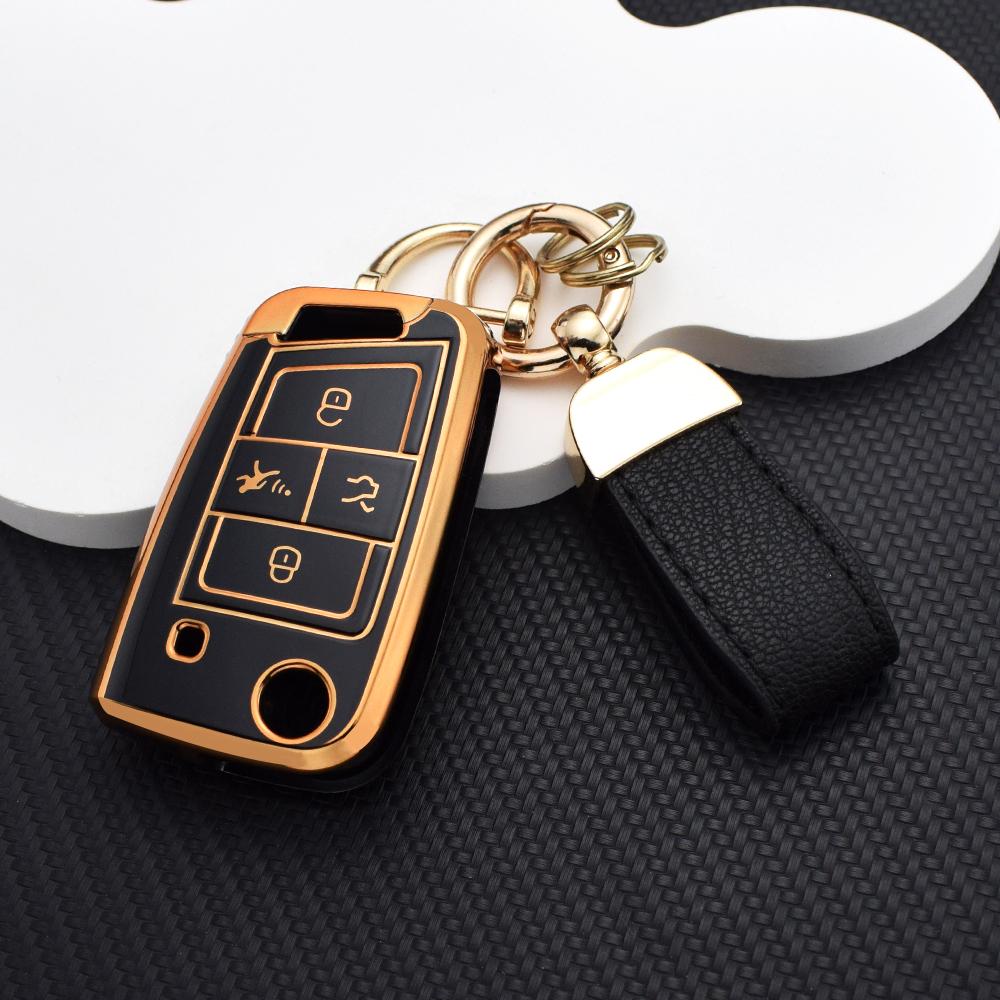 Soft TPU Key Case For VW SEAT Skoda 3/4 Button Key Case Protective Cover for Golf 7 MK7 Tiguan MK2 Leon FR 2 Octavia Key Chain