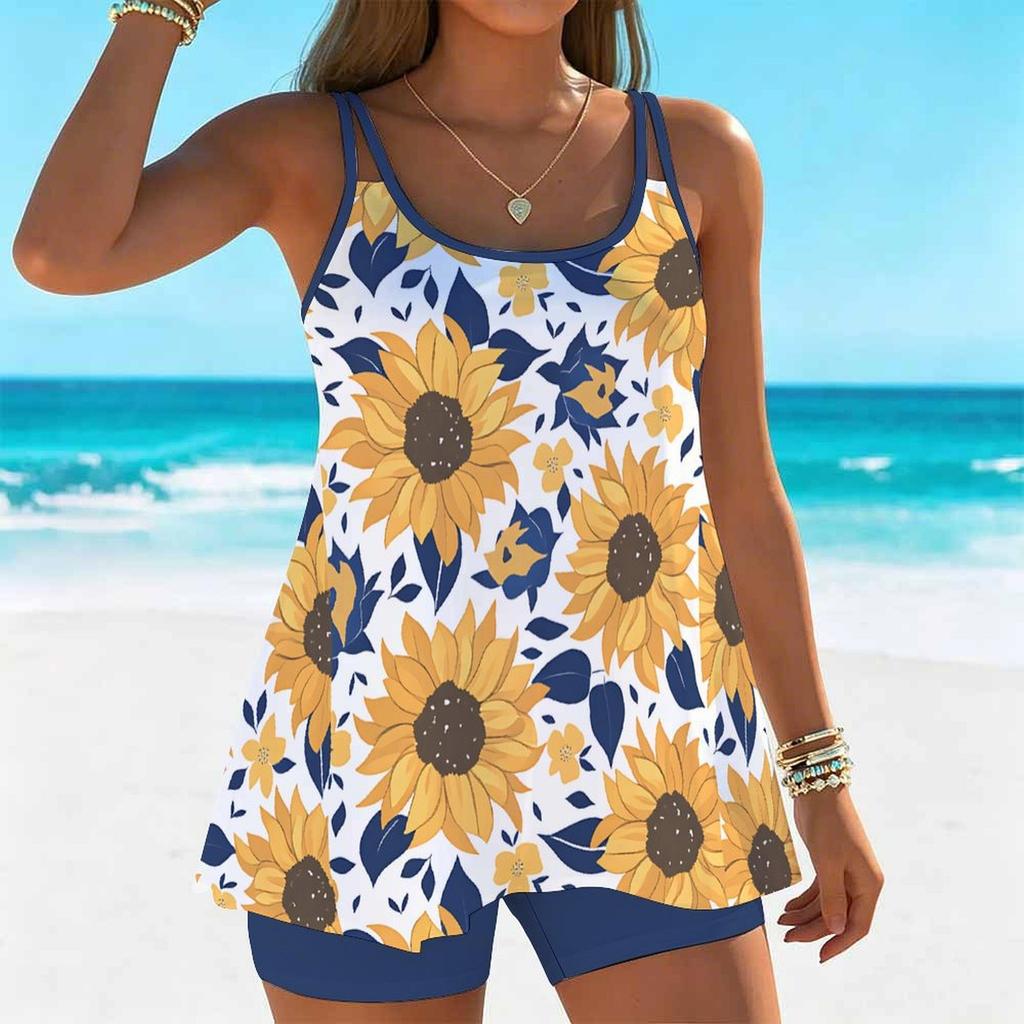 Women's Swimwear Tankini 2 Piece Swimsuit Colorful Flowers  Plant Print Vacation Bathing Suits