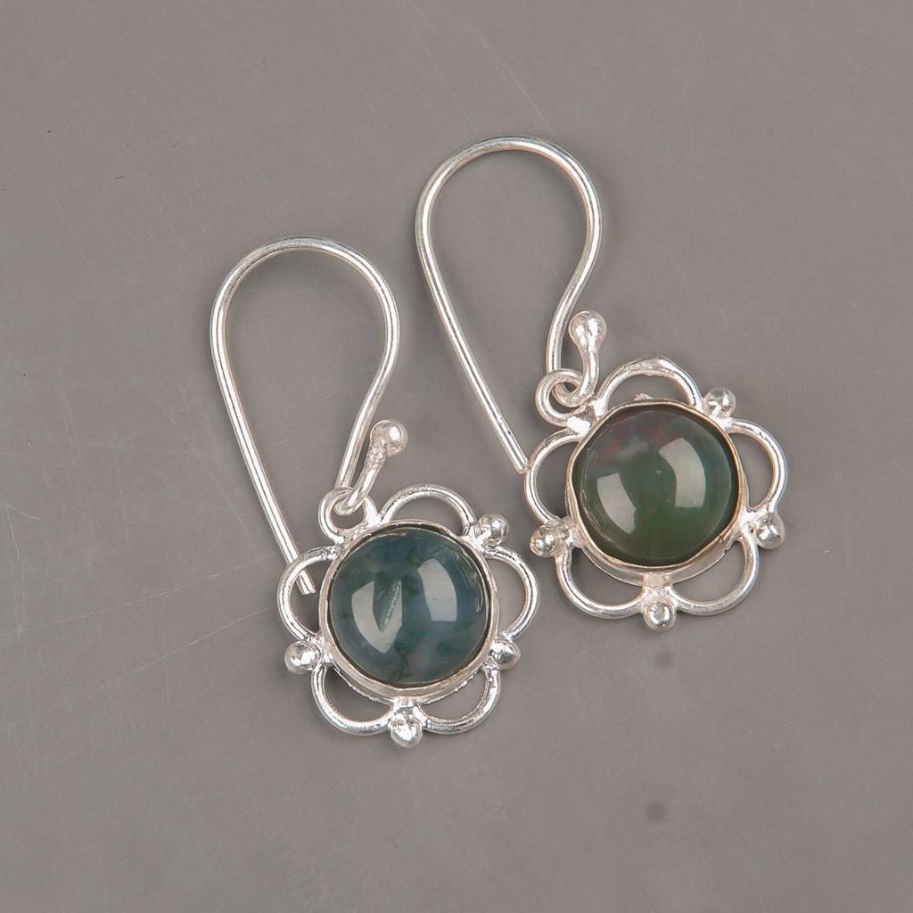 Natural Moss Agate Gemstone 925 Sterling Silver Jewelry Earrings Gift For Wife EE-56-32