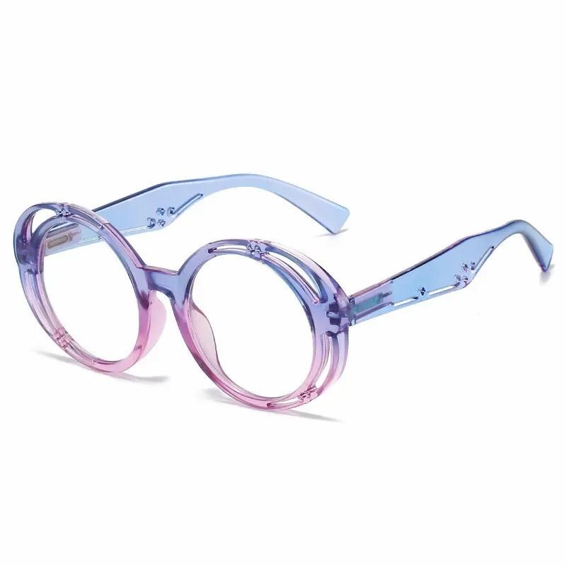 Personality Hollowed Out Large Round Frame Reading Glasses Multicolor Splicing Clear Lens Far Sight Glasses Diopter 0 To +4.0