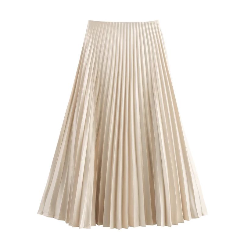 

Kaslead New Arrival Women s Clothing Fashion Style Fashion Minimalist Silk Satin Texture Midi Skirt Pleated Skirt 3067401 Meters apricot L