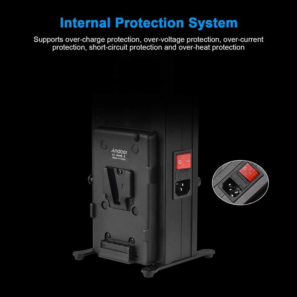 Andoer V Lock Akkuladegerät Zweikanal V-Mount Akkuladegerät Schnellladung für 14,4 V/14,8 V