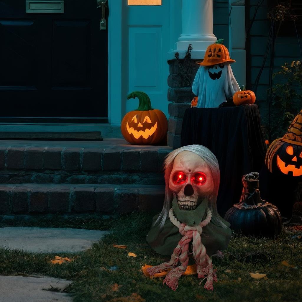 Halloween Scary Yard Decorations - Long Hair Glow Crawling  With Horror Sound And Glowing Eyes - Outdoor Bar Haunted House Party Props