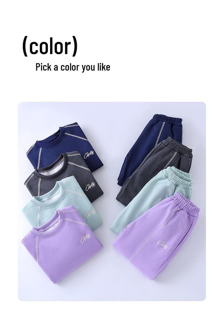 Kids' Autumn/Winter Hoodie & Sweatpants Set: Fleece-Lined Pullover for Boys & Girls