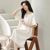 New nightdress women's summer medium and long solid color short-sleeved skirt with chest pad women's summer cotton pajamas dress homewear