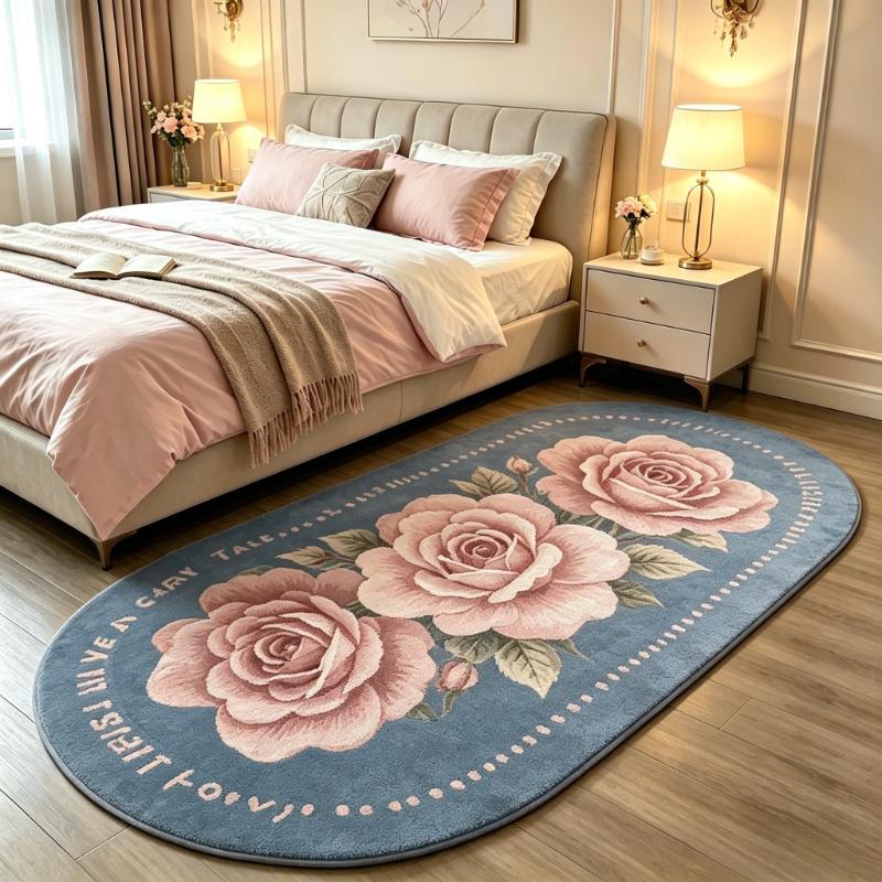 

Girly Style Carpets for Living Room Pink Flowers Bedroom Decor Carpet Fluffy Soft Light Luxury Bedside Rug Home Thick Floor Mat 50x120cm