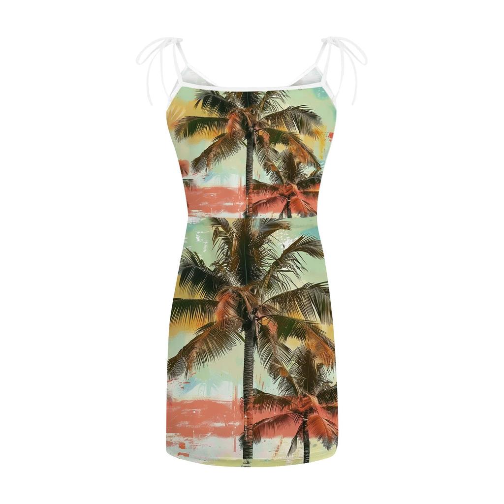 Women's Fashion Casual Summer Printed Loose Sleeveless Strappy Front Pockets V Neck Dress