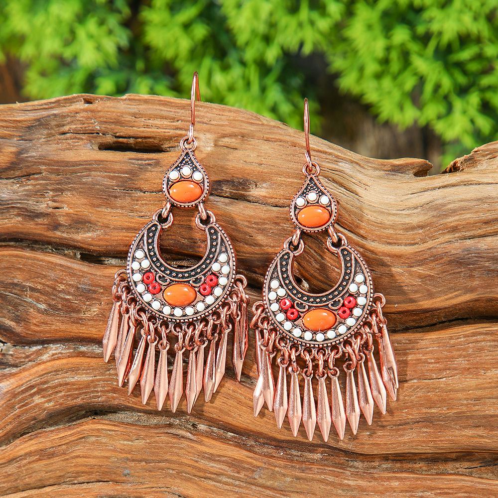 Vintage Bohemian Vacation Style Female Earrings Fashion Ethnic Unique Drop Oil Colorful Geometric Dangle Earrings Female Jewelry