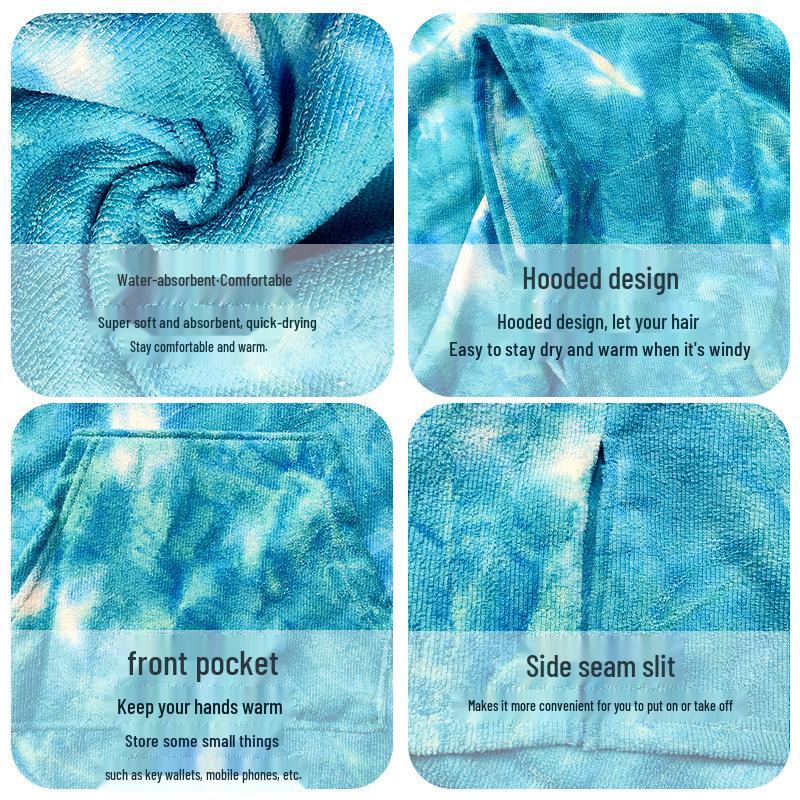 Schnelltrocknendes Batik-Kapuzenbadetuch & Bademantel zum Surfen, Schwimmen & für den Strand