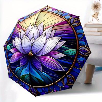 1pc Lotus StainedGlass Auto Open/close, All-Season Portable Folding Umbrella for Women & Men, Travel, Everyday, Formal Events -06151