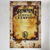 Vintage Rusted Browning Service Stavian Metal Tin Sign with Riveted Corners and Emblem - Retro Home Bar Man Cave Cafe Decor