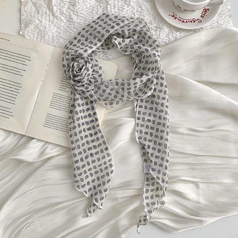

High-end small scarf retro cashew polka dot striped rose silk scarf custom femininity fashion versatile streamer