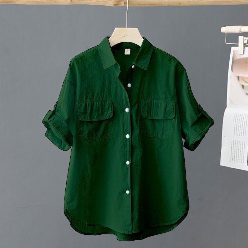 2025 Sommer Damen Koreanischer Stil Schlankmachend Reine Baumwolle Kurzarmhemd