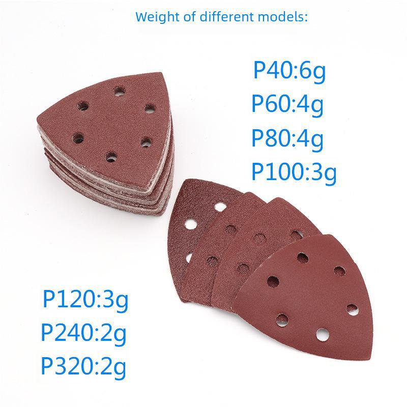 Triangular Self-Adhesive Sandpaper with 6 Holes, Red Flocking, 90x90x90mm