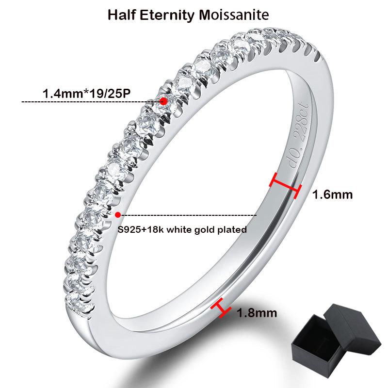 Smyoue 18k White Gold Plated Full Eternity Moissanite Rings for Women Matching Wedding Diamond Band S925  Silver Jewelry