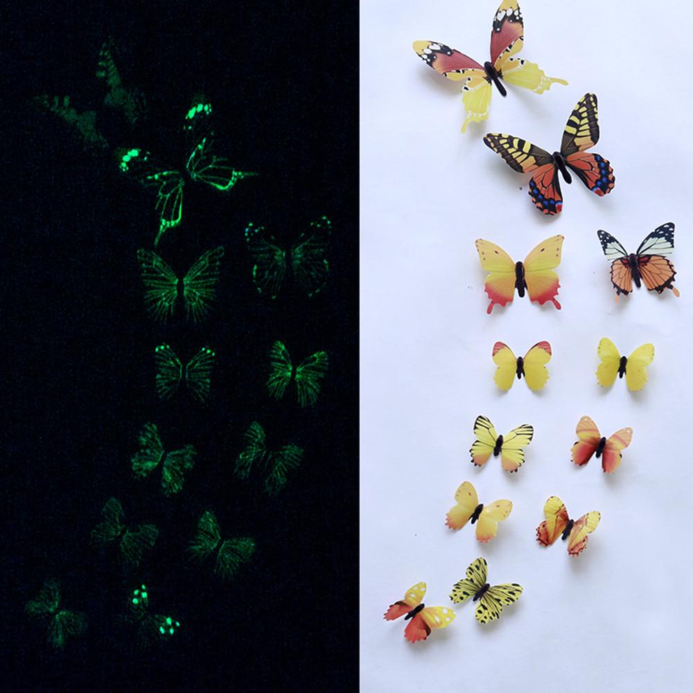 Glowing Butterfly Wall Sticker Decor 10cm(2pcs) 8cm(2pcs) 6cm(8pcs) Total 12pcs