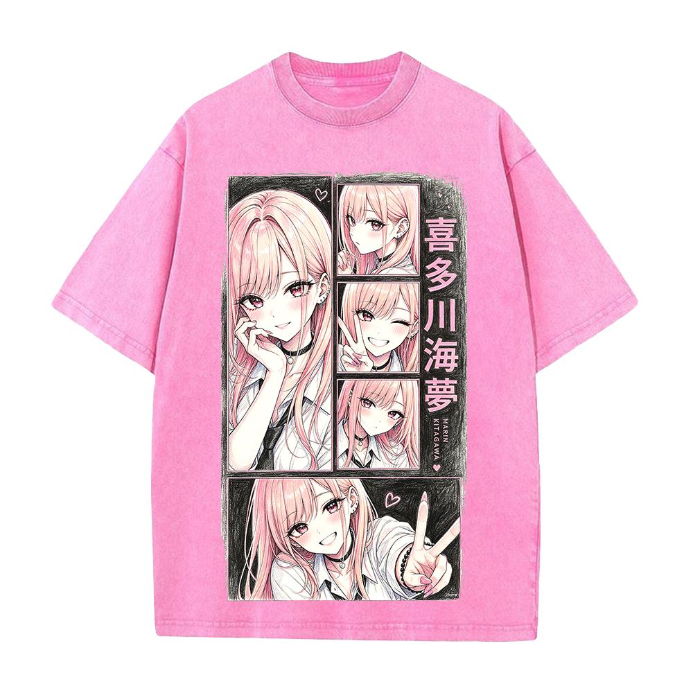 My Dress Up Darling Kitagawa Marin Clothing Men Women Short Sleeve Tshirts Washed Cotton Streetwear Vintage Oversized T-shirt