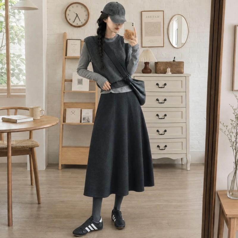 Womens High Waist A-Line Wool Blend Midi Skirt Winter Plus Size Comfortable Casual Petite