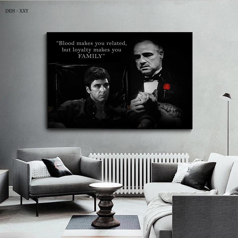 Tony Montana and Don Vito Corleone Quotes Canvas Poster Scarface and Godfather Movie Character Canvas Painting Home Decor