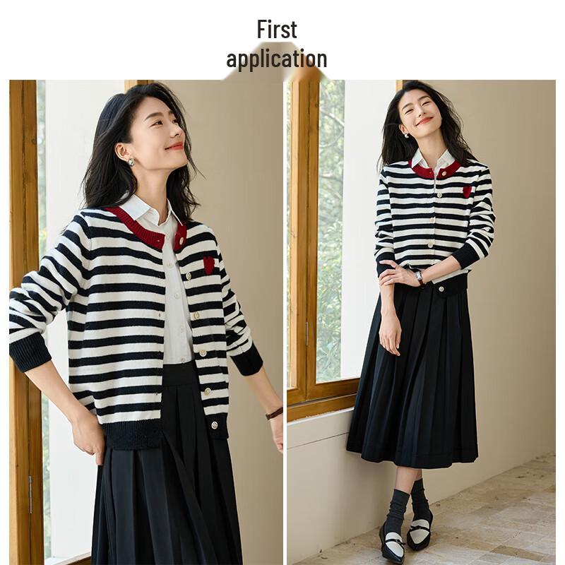 Women's Striped Heart Embroidery Knit Cardigan