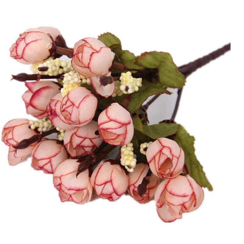 

Flowers 15 Artificial Heads Tea Rose Buds Floral Wedding Bouquet Bridal Decor темно-рожевого кольору
