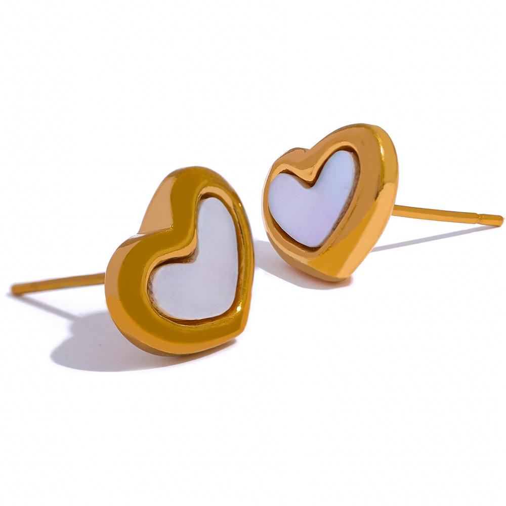 

Yhpup 316 Stainless Steel Heart Stud Earrings for Women Charm Shell Gold Color Rust Proof Fashion Cute Romantic Basic Jewelry