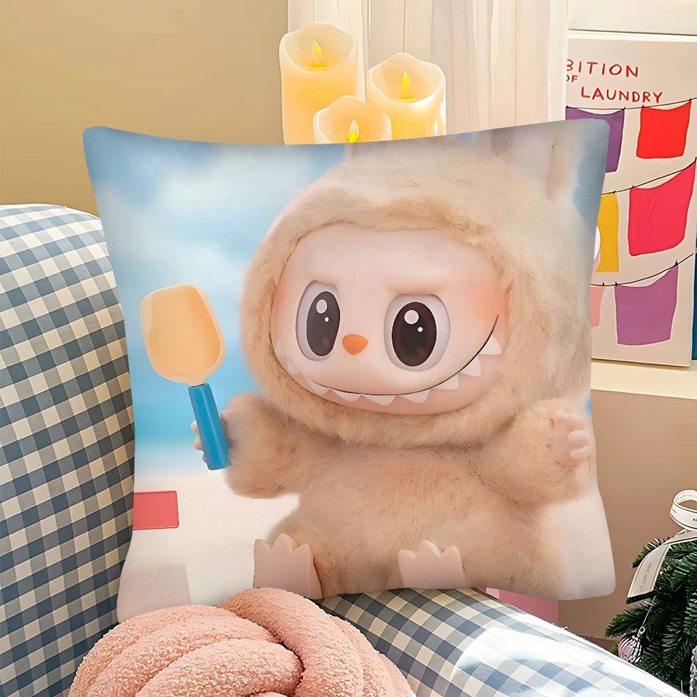 Populär Docka Söt Litet Monster L-Labubu M-Mokoko Kuddfodral Fyrkantig Kudde Sovrum Soffa Fritidskomfort Kuddar Bil