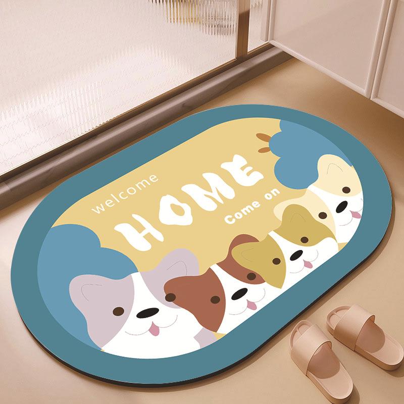 New Cartoon Cute Animal Oval Diatom Mud Floor Mat, Bathroom Water-absorbing Quick-drying Carpet, Children's Room Non-slip Mat