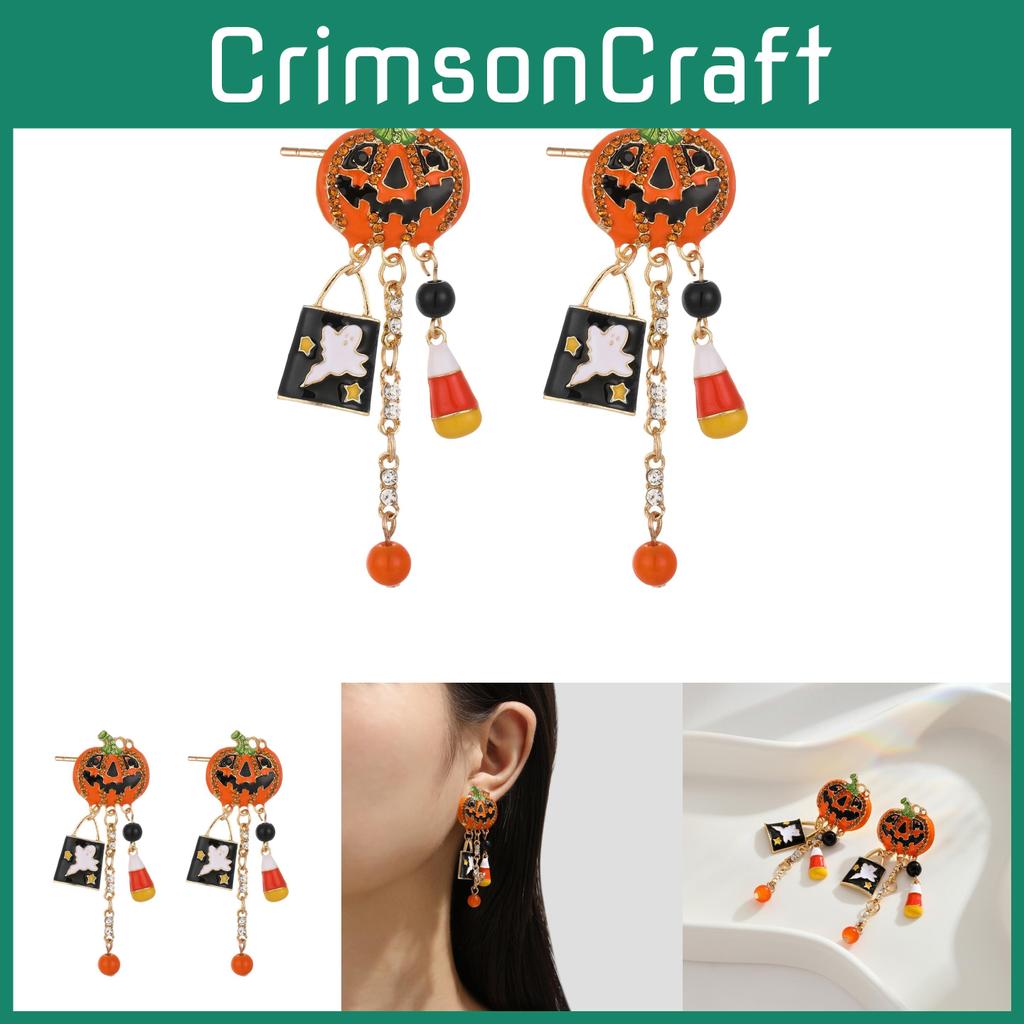 Stunning Pumpkin Halloween Ghost Earrings With Elegant Tassels And Sparkling Zircon For Women