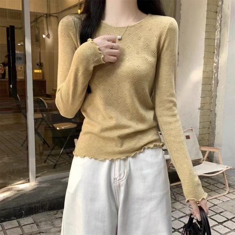 Solid color bottoming shirt women's design sense fungus edge thin inside knitted sweater top
